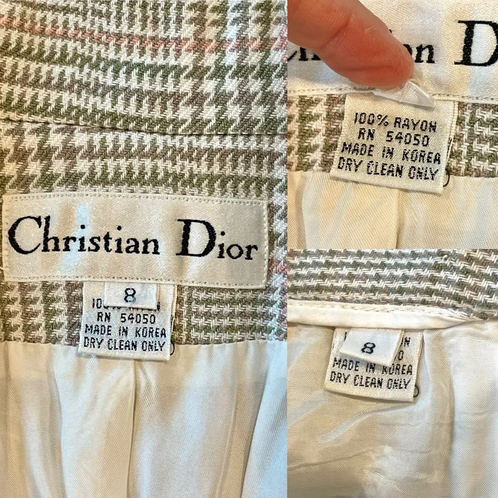 Christian Dior Vintage 80s plaid jacket & skirt, mother of pearl buttons, 8, GUC